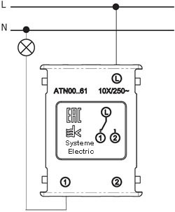 переключатель 1-клавишный Systeme Electric AtlasDesign - схема подключения